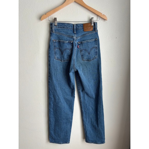 Levis Ribcage Straight Ankle Jean Women Medium Wash Blue High Rise (fits 25x27) - Picture 3 of 12